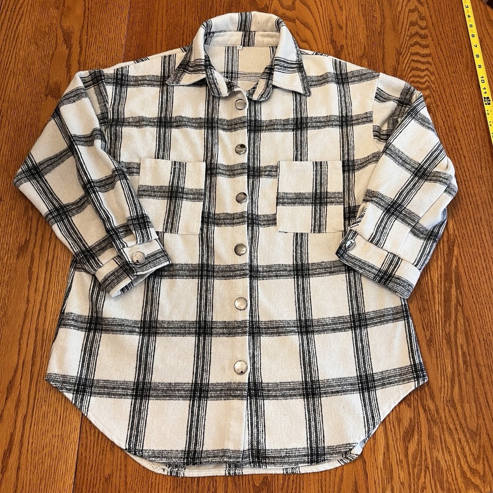 Oversized Plaid Flannel Shacket Jacket Black White Hip Hop‎ Grunge Womens XL